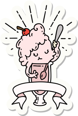 Bir insan tarafından çizilmiş dövme stili dondurma karakterinin çıkartması.