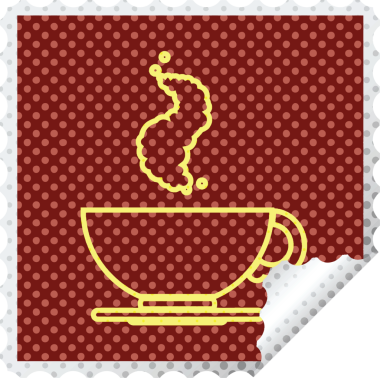 Bir insan tarafından çizilmiş sıcak kahve fincanı soyma etiketi.