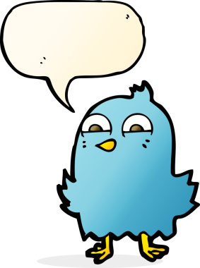 Bir insan tarafından çizilmiş düşünce baloncuklu komik çizgi film kuşu.