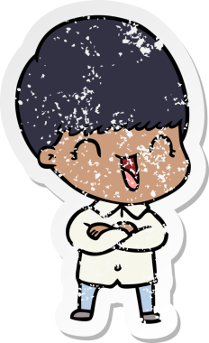 Bir insan tarafından çizilmiş mutlu çizgi film çocuğunun sıkıntılı çıkartması.