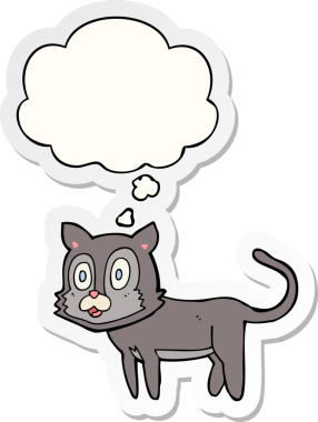 Mutlu çizgi film kedisi. Düşünce baloncuğu insan tarafından çizilmiş bir çıkartma.