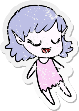 Bir insan tarafından çizilmiş mutlu bir elf kızının sıkıntılı çıkartması.