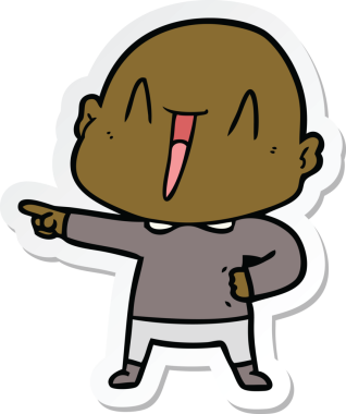 Bir insan tarafından çizilmiş mutlu, kel bir adamın çıkartması.