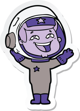 Bir insan tarafından çizilmiş, gülen astronotun çıkartması.