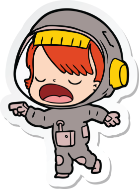 Bir insan tarafından çizilmiş konuşan astronot çizgi filminin çıkartması.