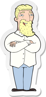 Bir insan tarafından çizilmiş sakallı mutlu bir adamın çıkartması.