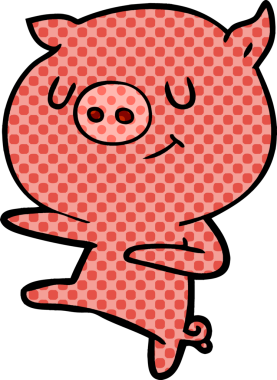 Bir insan tarafından çizilmiş mutlu domuz dansı çizgi filmi.