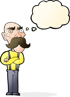 Bir insan tarafından çizilmiş düşünce baloncuğu olan kızgın yaşlı bir adam.