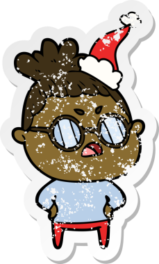 Bir insan tarafından çizilmiş Noel Baba şapkası giymiş kızgın bir kadının el çizimi karikatürü.