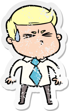 Bir insan tarafından çizilmiş terleyen bir çizgi film karakterinin sıkıntılı çıkartması.