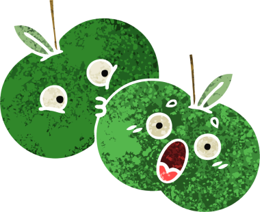 Bir insan tarafından çizilmiş elmaların retro çizim tarzı karikatürü