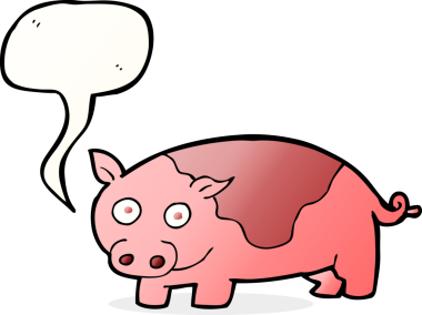 Bir insan tarafından çizilmiş konuşma balonlu çizgi film domuzu.