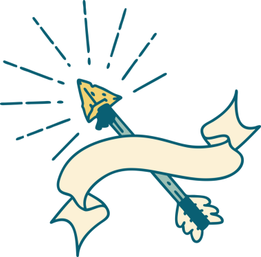 Dövme stili eski çakmaktaşı uçlu ok ile bir insan tarafından çizilmiş parşömen.