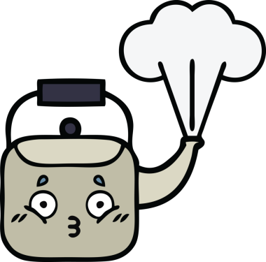 Bir insan tarafından çizilmiş dumanı tüten bir çaydanlığın sevimli çizgi filmi.