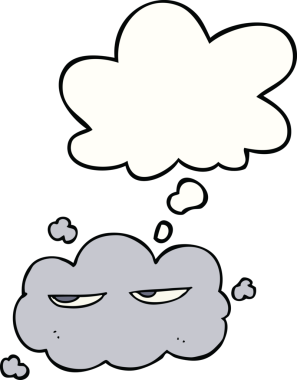 Bir insan tarafından çizilmiş düşünce baloncuklu şirin çizgi film bulutu.