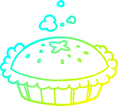 Bir insan tarafından fırından yeni çıkmış sıcak bir turtanın soğuk gradyan çizgisi.