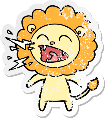 Bir insan tarafından çizilmiş kükreyen bir aslanın sıkıntılı çıkartması.