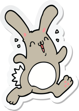 Bir insan tarafından çizilmiş çizgi film tavşanının çıkartması.