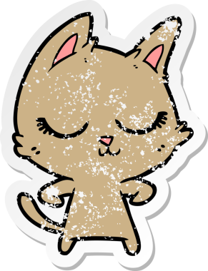 Bir insan tarafından çizilmiş sakin bir çizgi film kedisinin sıkıntılı çıkartması.