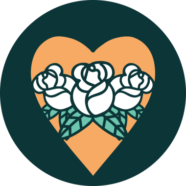 Bir insan tarafından çizilmiş kalp ve çiçeklerin ikonik dövme şekli