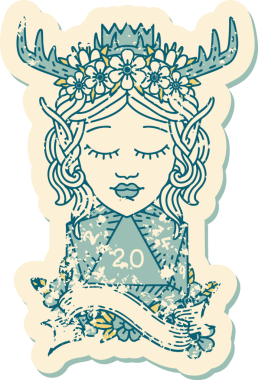 Retro Dövme Tarzı Elf Karakteri Bir insan tarafından çizilmiş doğal yirmi zar ile