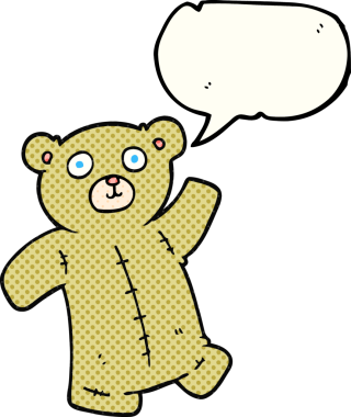 Bir insan tarafından çizilmiş serbest çizilmiş çizgi roman konuşma balonu oyuncak ayısı.