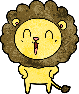 Bir insan tarafından çizilmiş gülen aslan çizgi filmi.