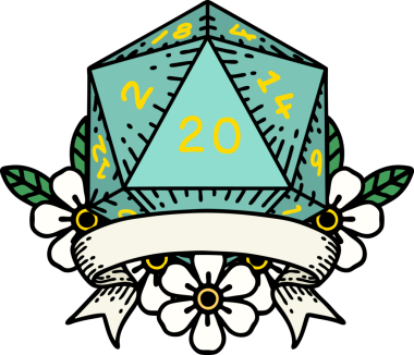 Retro Dövme Biçimi Doğal 20 kritik vuruş D20 zar bir insan tarafından çizildi