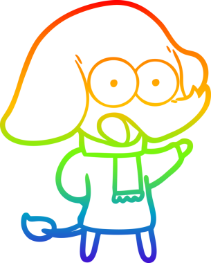 Gökkuşağı gradyan çizgisi bir insan tarafından çizilmiş şirin bir fil çizimi