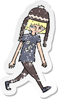 Bir insan tarafından çizilmiş somurtkan bir gencin retro sıkıntılı çıkartması.