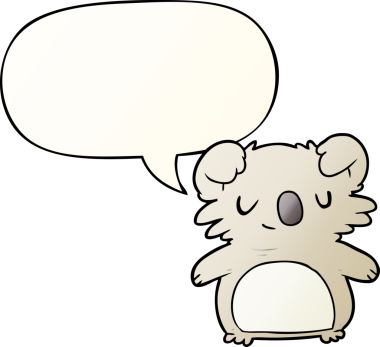 Bir insan tarafından çizilmiş, konuşma baloncuklu şirin çizgi film koalası.