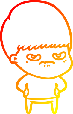 Bir insan tarafından çizilmiş kızgın çizgi film çocuğunun sıcak çizgi çizimi.