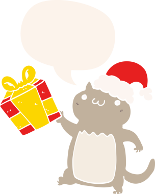 Bir insan tarafından çizilmiş eski tarz konuşma baloncuğu olan şirin bir çizgi roman kedisi.