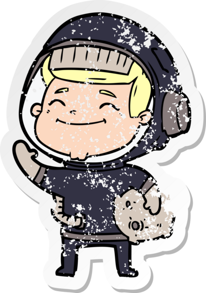 Bir insan tarafından çizilmiş mutlu bir astronotun sıkıntılı çıkartması.