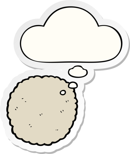 Düşünce baloncuklu çizgi film bisküvisi insan tarafından çizilmiş bir çıkartma.