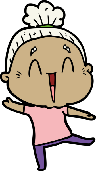 Bir insan tarafından çizilmiş mutlu yaşlı kadın çizgi filmi.