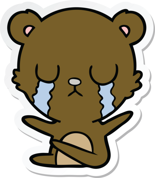 Bir insan tarafından çizilmiş ağlayan çizgi film ayısının çıkartması.