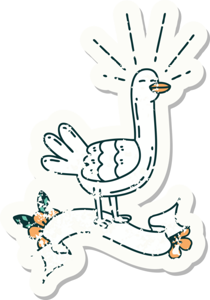 Bir insan tarafından çizilmiş dövme stili bir deniz kuşunun eski etiketi.