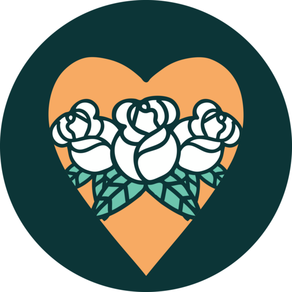 Bir insan tarafından çizilmiş kalp ve çiçeklerin ikonik dövme şekli