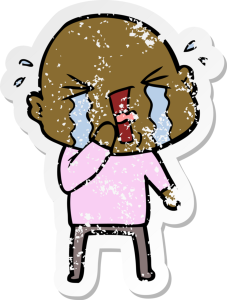 Bir insan tarafından çizilmiş ağlayan kel bir adamın sıkıntılı çıkartması.