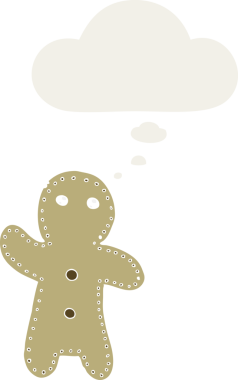 Düşünce baloncuklu zencefilli kurabiye adam bir insan tarafından çizilmiş.