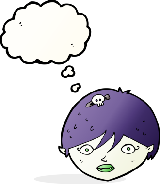 Bir insan tarafından çizilmiş düşünce baloncuklu vampir yüzü.