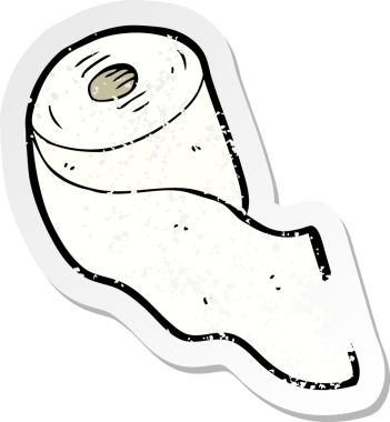 Bir insan tarafından çizilmiş çizgi film tuvalet kağıdının gerilimli retro yapıştırması.