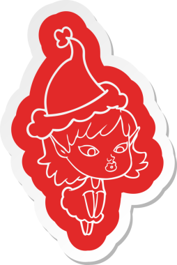 Bir insan tarafından çizilmiş Noel Baba şapkası giyen elf bir kızın oldukça ilginç bir karikatür çıkartması.