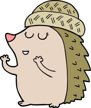 Bir insan tarafından çizilmiş bir şapka giyen kirpi çizgi filmi.