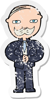 Bir insan tarafından çizilmiş bıyıklı yaşlı bir adamın karikatür yapıştırması.