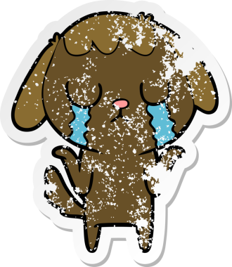 Bir insan tarafından çizilmiş ağlayan şirin bir köpeğin sıkıntılı çıkartması.