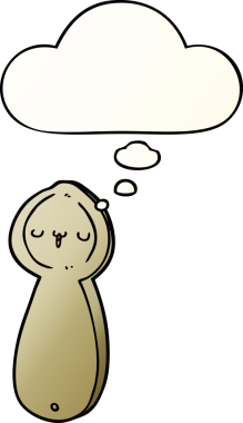 Bir insan tarafından çizilmiş yumuşak eğimli düşünce baloncuklu çizgi film kaşığı.