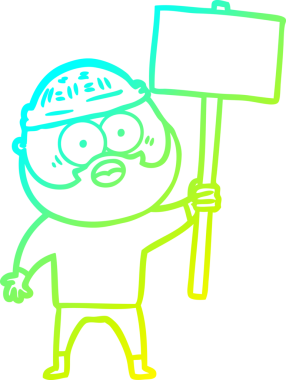 Bir insan tarafından çizilmiş tabelalı, sakallı bir adamın soğuk çizgi çizimi.