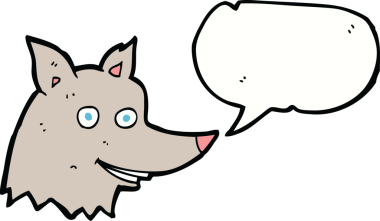 Bir insan tarafından çizilmiş konuşma balonlu bir kurt kafası.